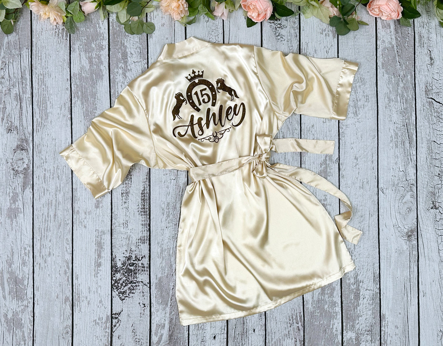 Quinceañera Robe with Rancho Queen Design