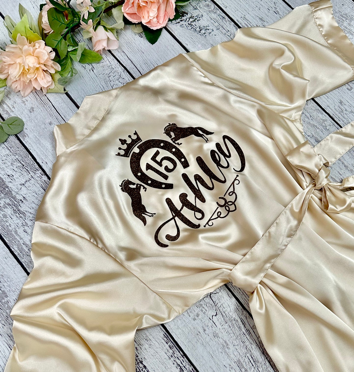 Quinceañera Robe with Rancho Queen Design